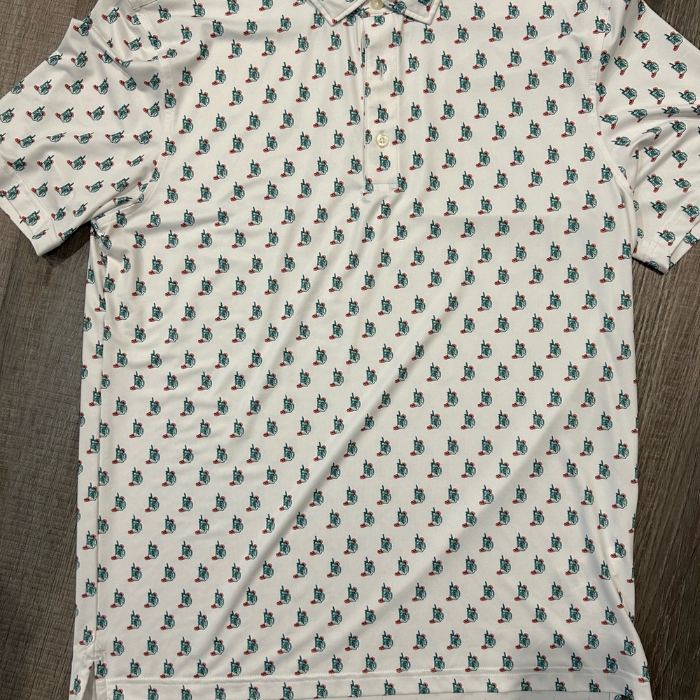 Vineyard Vines White Polo with Green Pattern